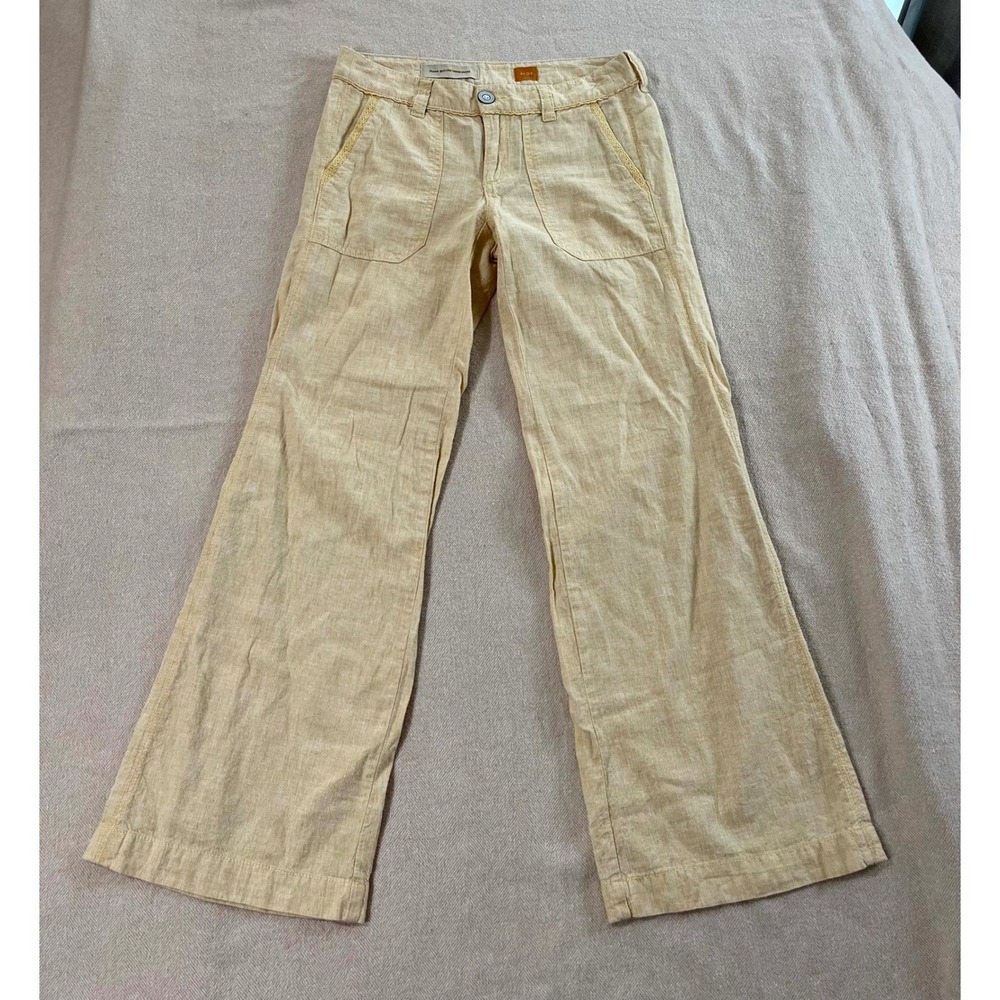 Pilcro Anthropologie Wide Leg Linen Blend Women's Yellow Petite Slim 30x29 EUC